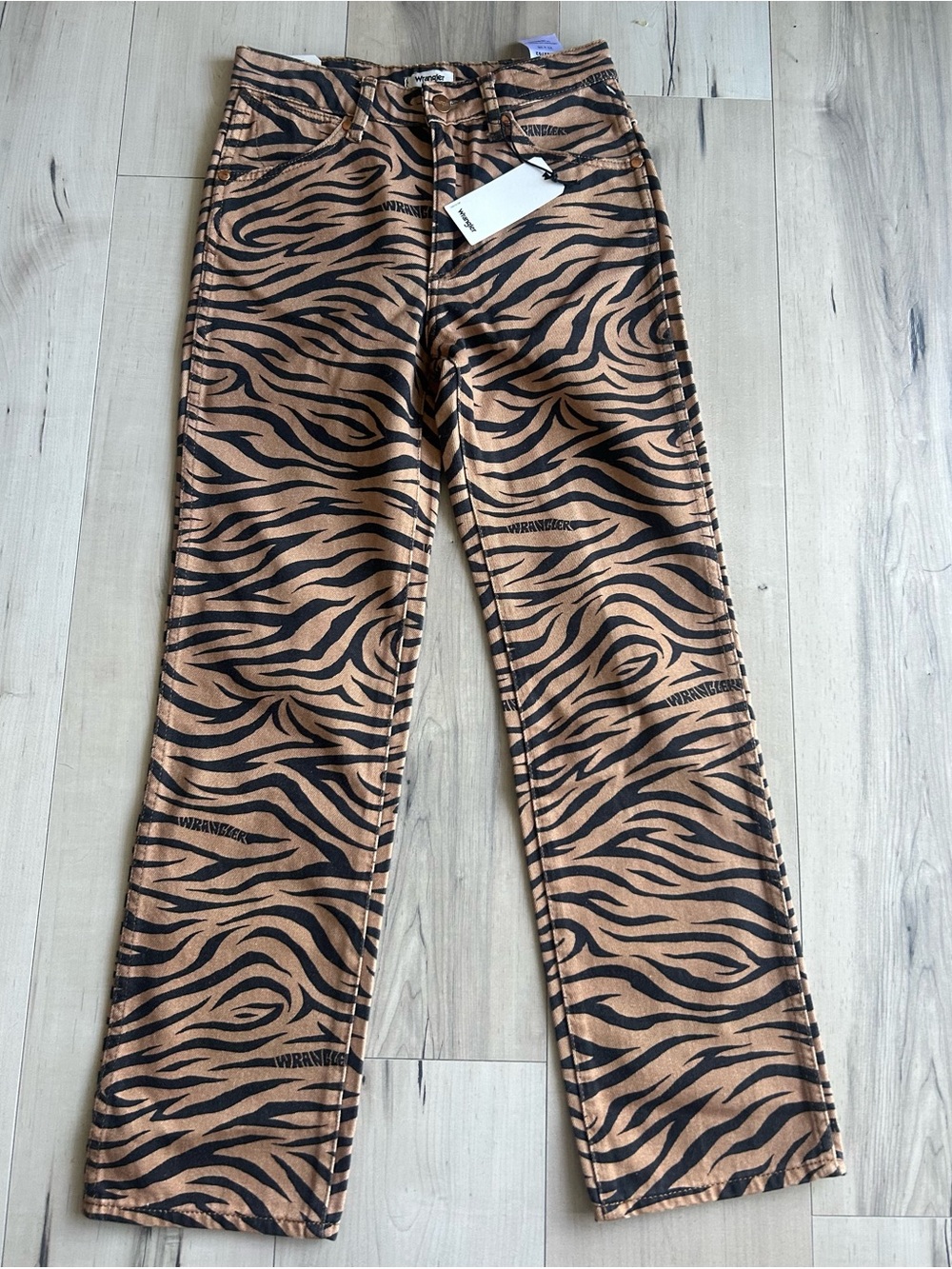 Wrangler Tiger Stripe High-Rise Jeans — Tan & Black